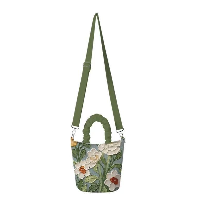 油絵花柄トートバッグ｜通勤・夏用ショルダーバッグ