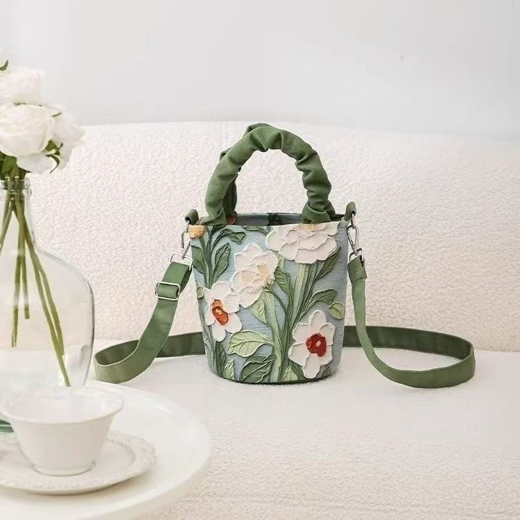 油絵花柄トートバッグ｜通勤・夏用ショルダーバッグ