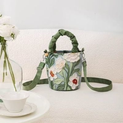 油絵花柄トートバッグ｜通勤・夏用ショルダーバッグ