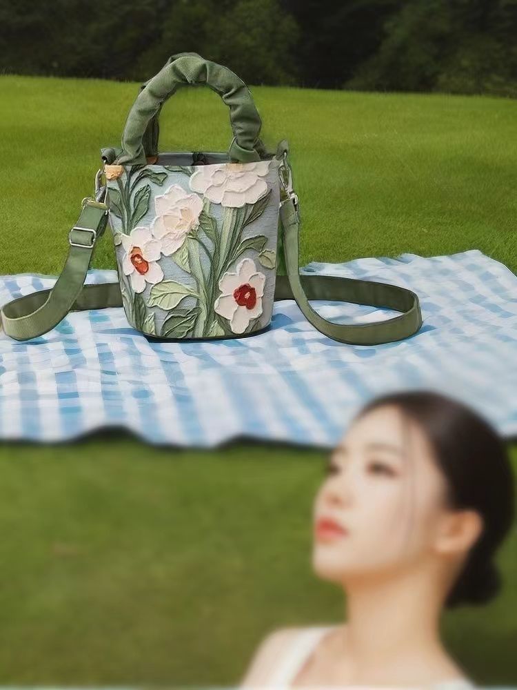 油絵花柄トートバッグ｜通勤・夏用ショルダーバッグ