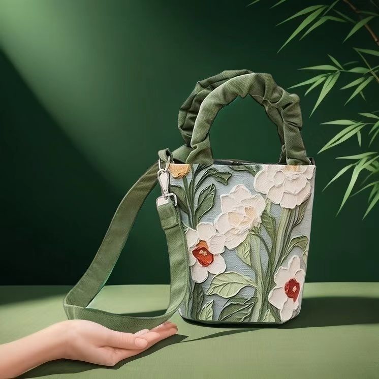 油絵花柄トートバッグ｜通勤・夏用ショルダーバッグ