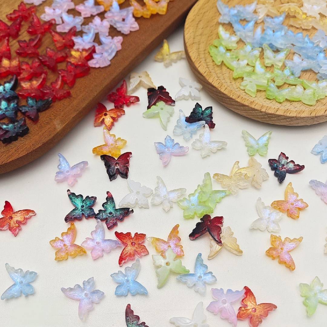 【開封】NEW かわいい琉璃立体バタフライビーズ ランダム袋詰め