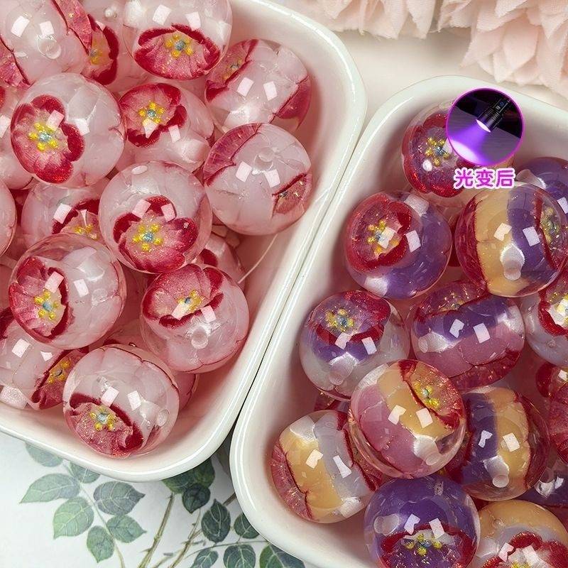 【開封】M18 約16mm UV変色 5山花形レジンビーズ
