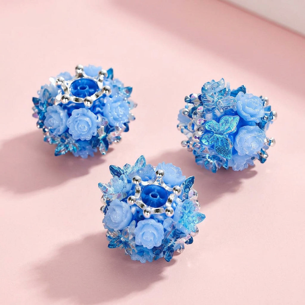 【開封】M27 新作 薔薇フラワーボール＆クラウンタッセルチャーム 高級感立体ローズビーズ DIYハンドメイド