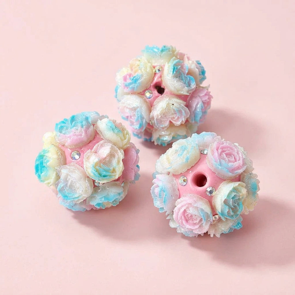【開封】M27 新作 薔薇フラワーボール＆クラウンタッセルチャーム 高級感立体ローズビーズ DIYハンドメイド